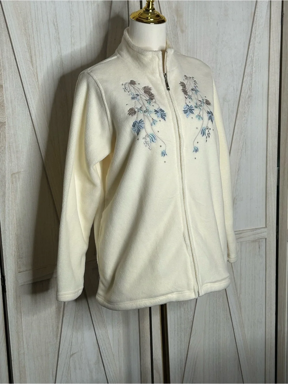 Vintage Hasting & Smith Grannycore Cream Floral Embroidered Zip Jacket Sz PM 90s